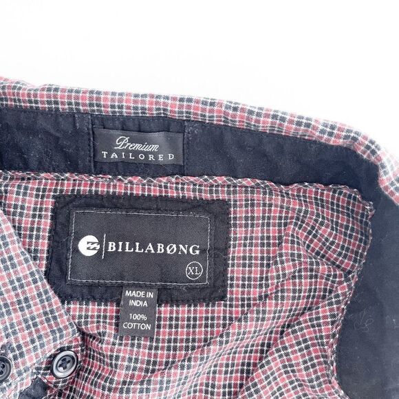 Billabong Men's Premium Tailored Casual Button Down Shirt Check Black Red XL - Picture 4 of 8